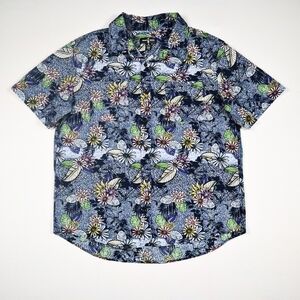 Houston White Adult Short‎ Sleeve Journey Button-Down Shirt Navy Floral Tropical